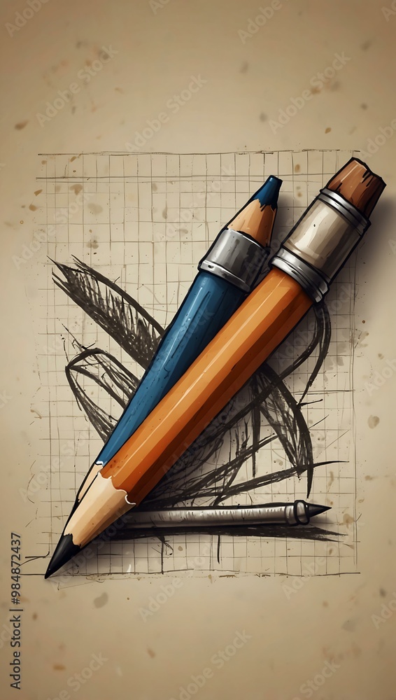 Poster sketch with pencil on paper icon - replaceable vector design
