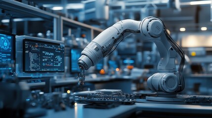 Obraz premium Engineer Works with AI-Powered Robotic Arm