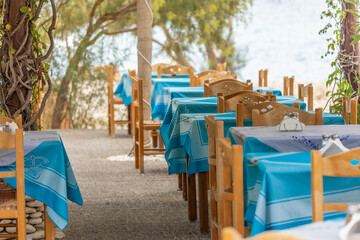 restauracja, tawerna, Grecja, wyspa, morze