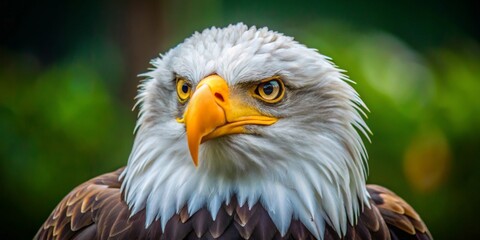Obraz premium A Close-Up View of a Bald Eagle's Head, Featuring Sharp Detail and Contrasting Colors, Bird, Wildlife, Photography