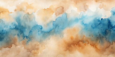 Abstract Watercolor Sky in Blue and Brown Tones, Watercolor, Abstract, Sky