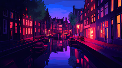 Obraz premium Red light district in amsterdam. Neon District. Illustration