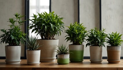 Stylish set of green potted plants for modern interiors.