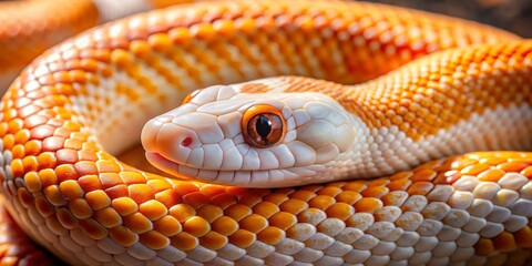 Fototapeta premium Close-up of a Corn Snake's Eye and Scales, Macro Photography, Reptile Skin Texture, Snake Eye, Corn Snake, Reptile, Macro