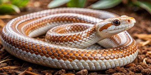 Obraz premium Close-up of a Coiled Snake with Orange and White Scales, Nature Photography, Wildlife, Reptiles, Snake