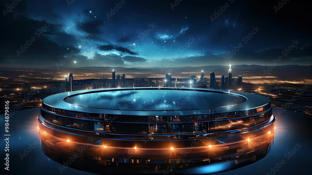 Poster the concept of a futuristic high-tech big smart city with computer technology microchips and microch