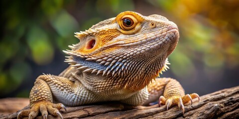 Obraz premium Close-up Portrait of a Bearded Dragon with a Deep Focus on Its Eye, Composition Single subject, Perspective Eye-level, Image Details Sharp, Vibrant, Natural Light, Concept Reptile