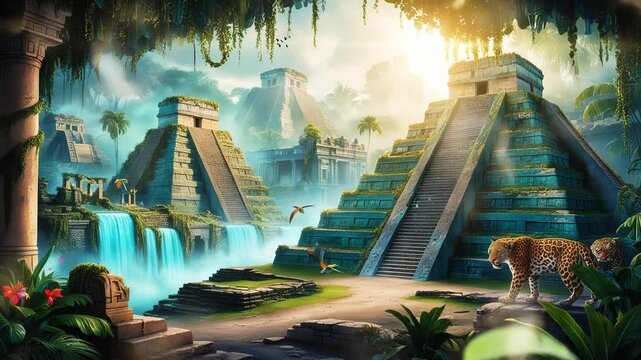 Amazing view landscape of ancient building in the middle of the forest, smooth looping video 