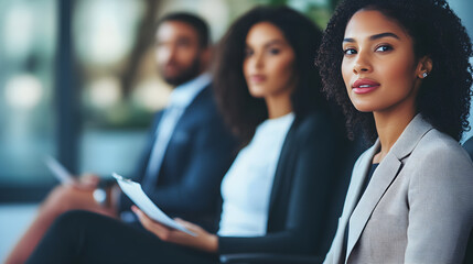 Group of interviewers asking questions in panel interview