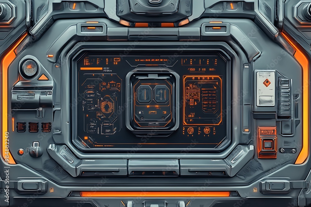 Poster futuristic sci fi control panel with digital display and buttons