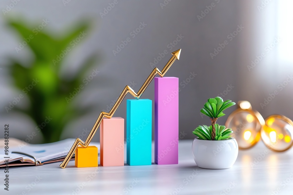 Aufkleber minimalist bar graph, with clean lines and subtle gradients to represent business growth and data an
