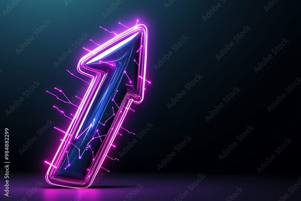 Poster Minimalist business accelerator icon, with an upward arrow and glowing lines representing growth and progress