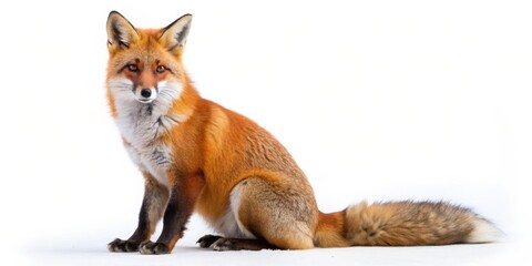 Obraz premium Red Fox Sitting in Snow, Isolated, Wildlife Portrait, Animal, Photography, Furry, Wild