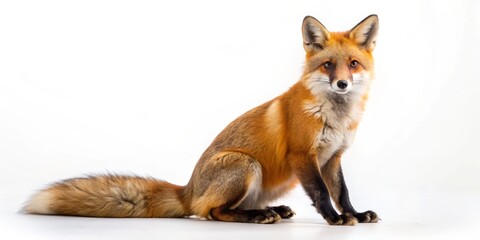 Obraz premium Red Fox Sitting Against White Background, Studio Photography, Animal Portrait, Fox, Wildlife, Portrait