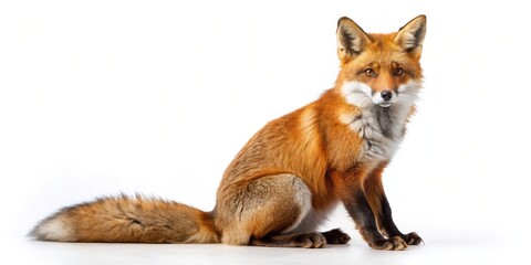 Red Fox Sitting on White Background, Photography, Animal, Wildlife, Nature