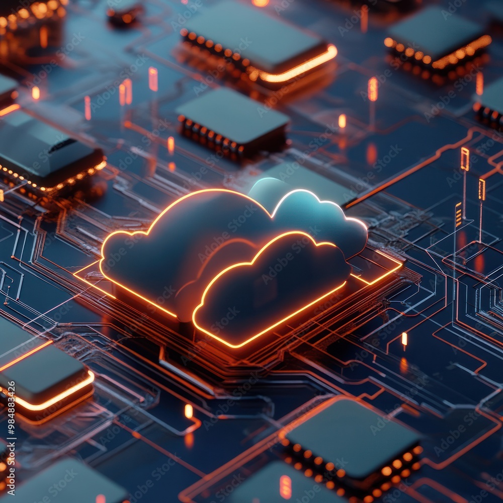 Poster 3d render of cloud computing network. digital technology concept --v 6.1 job id: 4f6ea36a-cb83-4f9c-