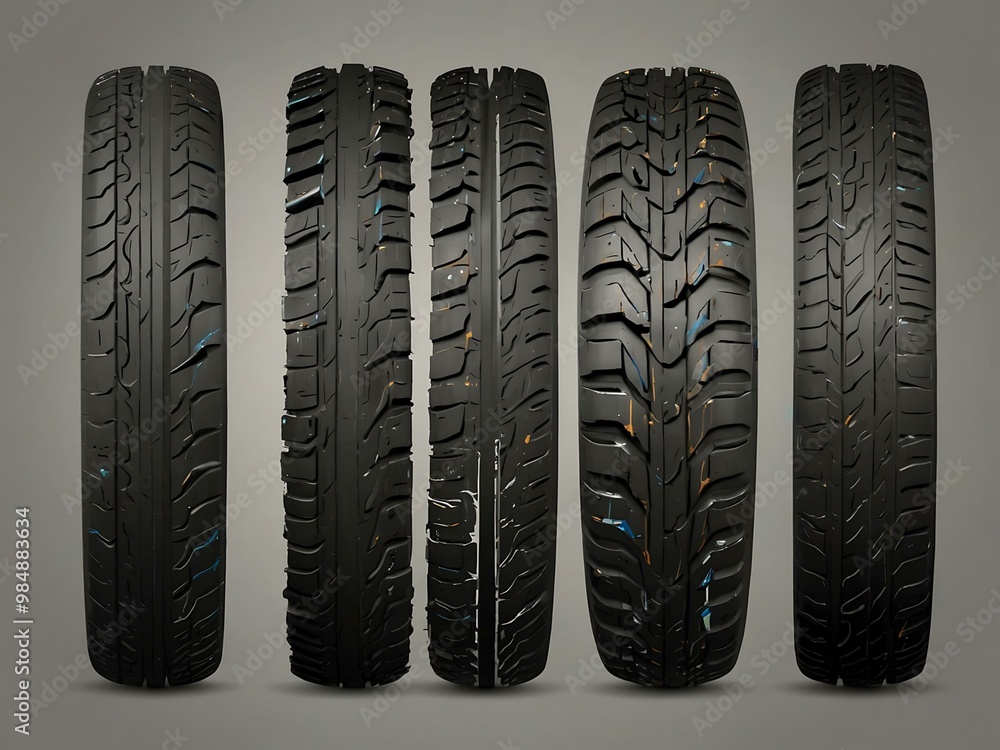 Poster tire print vector elements for rubber tread marks