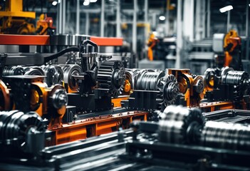 Fototapeta premium vibrant close dynamic components production line showcasing efficiency precision manufacturing processes, assembly, machinery, equipment, automation, workflow