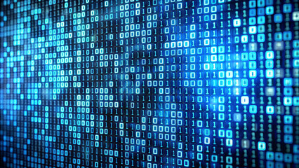 Digital binary numbers create mesmerizing texture, showcasing vibrant blue background filled with ones and zeros. This captivating design evokes sense of technology and data flow