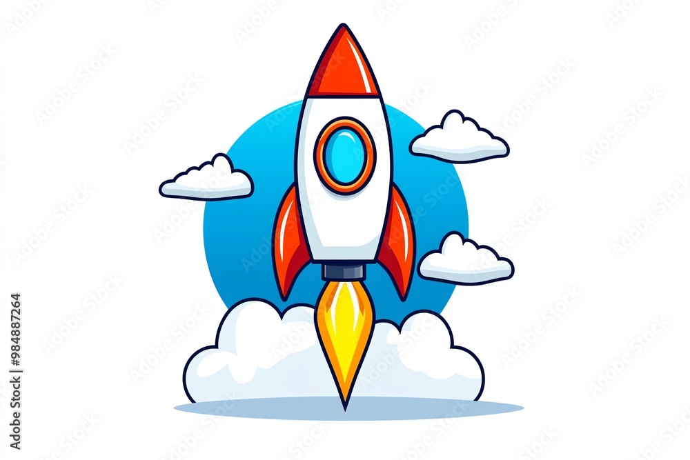 Poster Minimalist rocket icon, symbolizing rapid growth and success for startups in an accelerator program