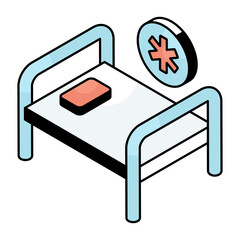 A flat design icon of hospital bed