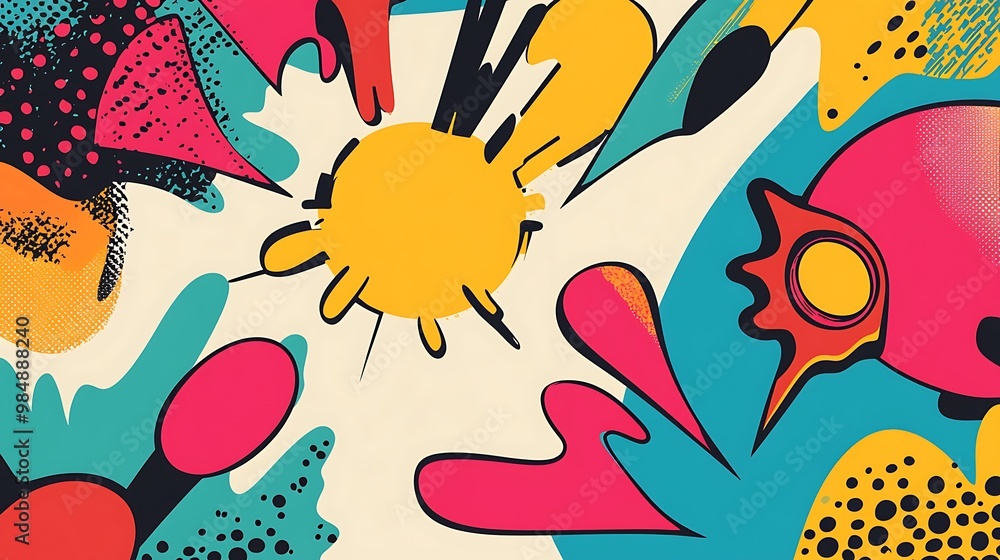 Poster abstract colorful graphic design with splashes and shapes