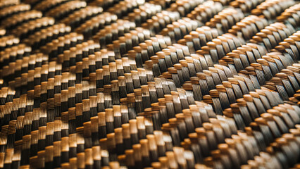 Woven texture in warm tones creates visually appealing pattern, showcasing craftsmanship and design. This intricate detail adds depth and character to any space