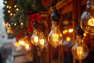 Obraz premium Warm, glowing vintage lights adorned for a festive celebration.
