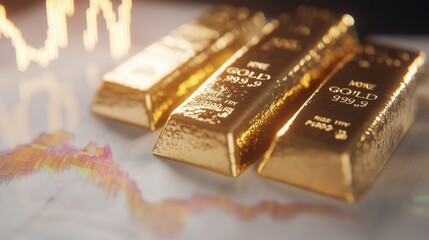 golden bar with stock chart and analytic concept