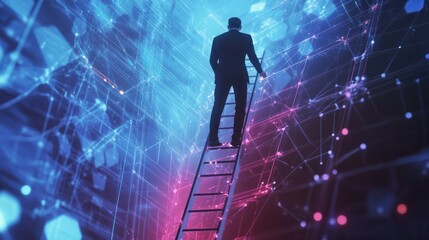 Businessman on ladder, business conceptual illustration. Generative AI