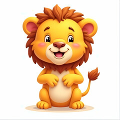 Obraz premium Cute Cartoon Lion Cub Sitting and Smiling on white background