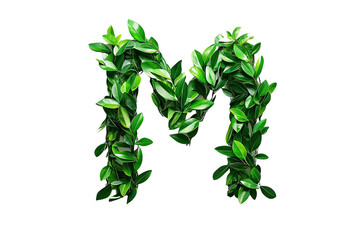 Letter M with Green Leaves and Botanical Typography, Nature-Inspired Alphabet Design on Transparent Background, Perfect for Eco-Friendly and Decorative Themes