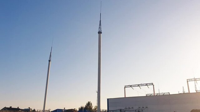 Footage of the lightning rods at the power substation. Clean energy