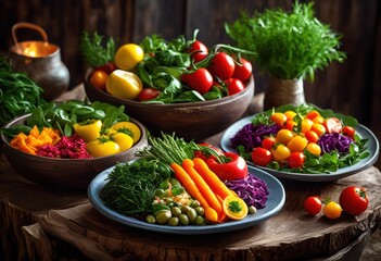 vibrant colorful vegan dishes showcasing variety flavors fresh ingredients healthy lifestyle, appetizing, bowls, beans, cooked, curries, cuisine, creative