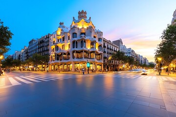 Naklejka premium Passeig de GrÃ cia, Barcelona, known for its stunning modernist architecture, including GaudÃ­â€™s Casa BatllÃ³