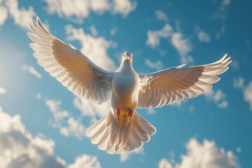 Fototapeta premium Dove Soaring with Wings Open in Blue Sky