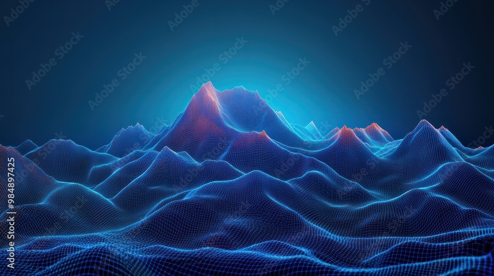 Canvas Prints Generative ai: Abstract technology mountain blue background