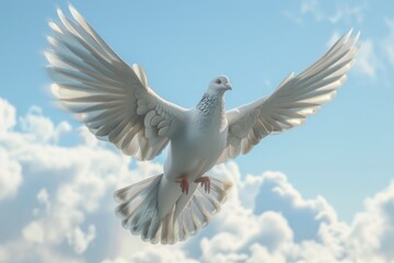 Obraz premium Dove soaring with wings open in the sky