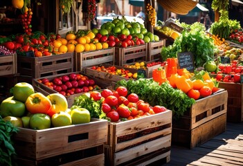 colorful display fresh produce featuring variety herbal ingredients arranged eye catching market setting, vegetables, fruits, herbs, carrots, tomatoes