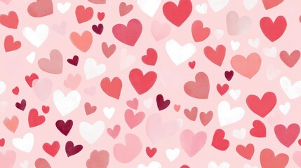 Hand-painted red and pink watercolor hearts in a seamless pattern on a white background. Ideal for romantic or Valentine's Day designs.