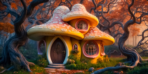 Fototapeta premium Beautiful fairy-tale house - mushroom, mysterious forest