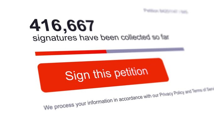 Online petition signing counter, platform for truth-tellers votes, drive for signatures, internet petition, footage