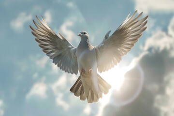 Obraz premium Dove soaring with wings open in the sky