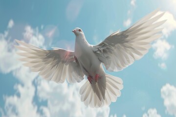 Obraz premium Dove soaring with wings open in the sky
