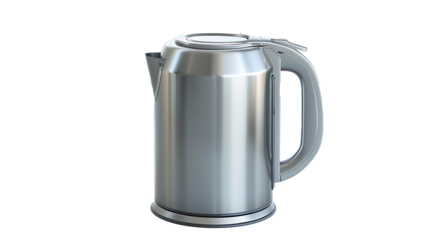 Modern electric kettle with a metallic finish, isolated on a white background