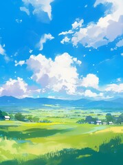 Obraz premium Beautiful Green Grass and Rolling Hills Under a Clear Blue Sky, Perfect for Nature and Outdoor Themes.