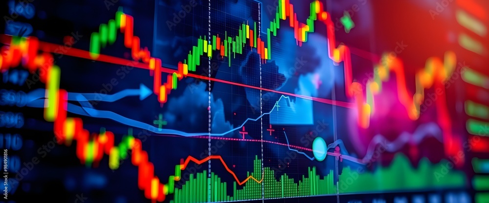 Poster the screen’s vibrant colors and the detailed textures screen displaying abstract stock analysis.