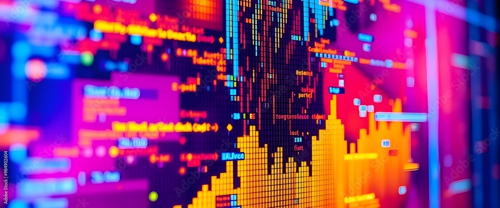 Poster the screen’s vibrant colors and the detailed textures screen displaying abstract digital data.