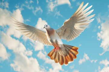 Fototapeta premium Dove Soaring with Wings Open in Blue Sky