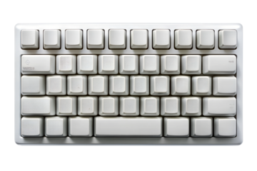 Close-up of white keyboard with keys on transparent background